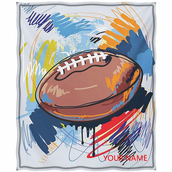 

sports breathable cozy blankets, diamond shape rugby ball sketch with colorful doodles professional equipment league diy blanket, enjoy qual