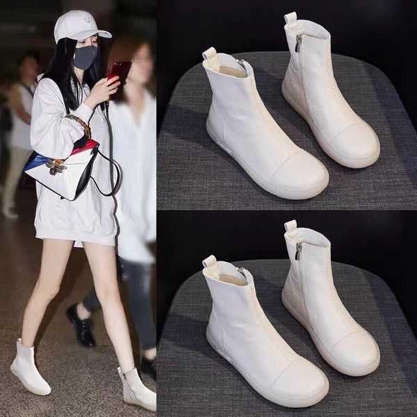 

women autumn ankle winter boots barefoot ballerina leather casual comfortable quality soft handmade shoes boots with fur 2021, Black