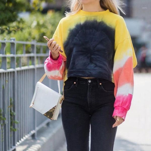 

fashion 2020 tie-dye shirt women sweatshirt o-neck gradient contrast color long sleeve pullover sweatshirt moletom, Black