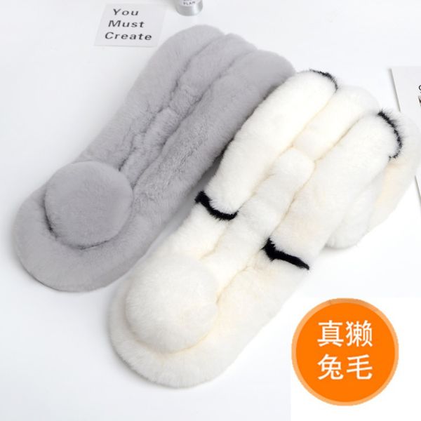 

new style warm real rex rabbit scarf three tube men's and women's fur with thickened collar shawl, Blue;gray