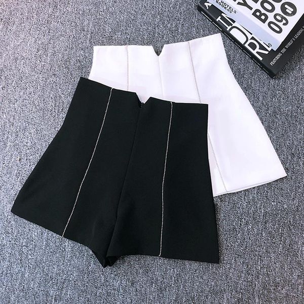 

high waist solid slim women chiffon shorts 2020 summer new wide leg female office lady elegant shorts, White;black
