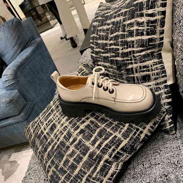 

shoes single dress women spring autumn lace-up contrast thick-soled loafers retro small pu leather pumps mary janes, Black