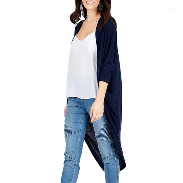 

women long coat solid color kimono cardigan v-collar 3/4 sleeve loose casual asymmetric hem edge long cover up shawls 1, Black;brown