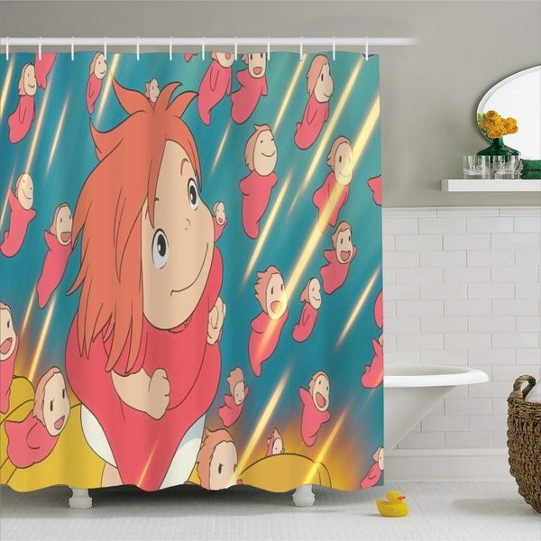 

shower curtain ponyo on the cliff 3d print anime character bath curtains polyester waterproof bathroom decor set with hooks