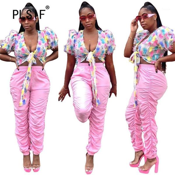 

2020 new arrival multicolor pleated design fashion sports pants lady high waist slim long pants high street chic casual trousers1, Black;white