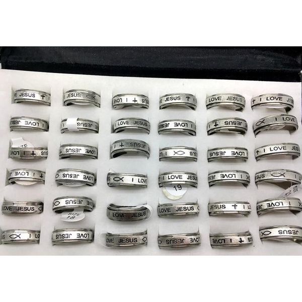 

50pcs men's stainless steel turing i love jesus rings 8mm fashion jewelry b wmtqog beauty888, Silver