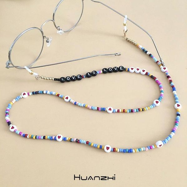 

chains huanzhi 2021 cool fashion colorful beads acrylic love letter mask chain glasses necklace for women jewelry accessories, Silver