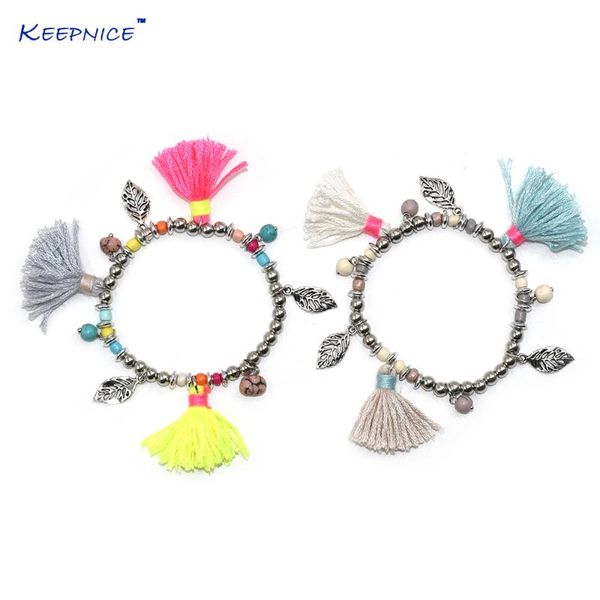 

new european boho jewelry handcrafted bracelets colorful tassel charm beaded strand bracelet for women, Black