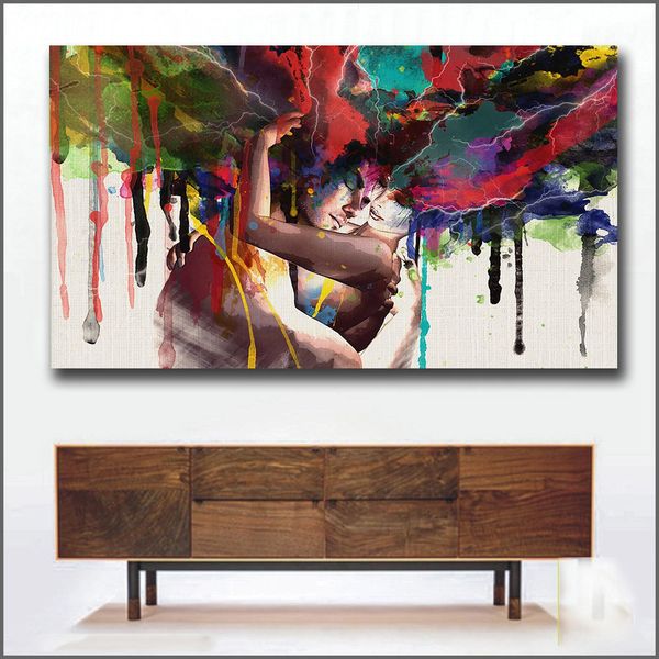 Wlong amor beijo pintura a óleo pinturas de arte para sala de estar parede sem moldura imagens decorativas abstrata arte pintura y200102