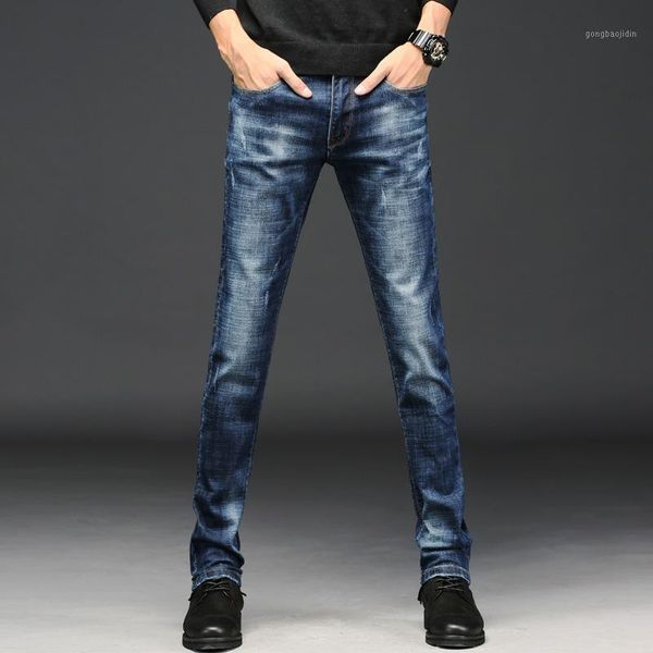 

new men's stretch regular fit jeans business casual classic style fashion denim trousers male black blue gray pants1