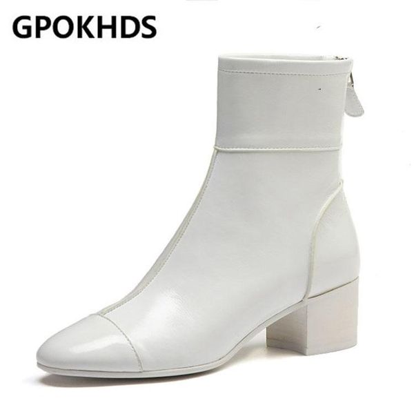 

gpokhds 2021 women soft ankle boots cow leather zippers boots winter short plush round toe high heels women, Black