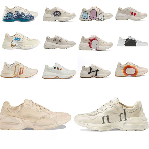 

2021 luxurys designers shoes rhyton sneakers beige men trainers vintage luxury chaussures ladies shoes designer sneakers with box size o25d#, Black