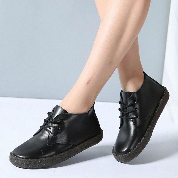 

women basic boots genuine leather lace up ladies moccasins short boots ankle for women footwear flats shoes spring #gy0l, Black