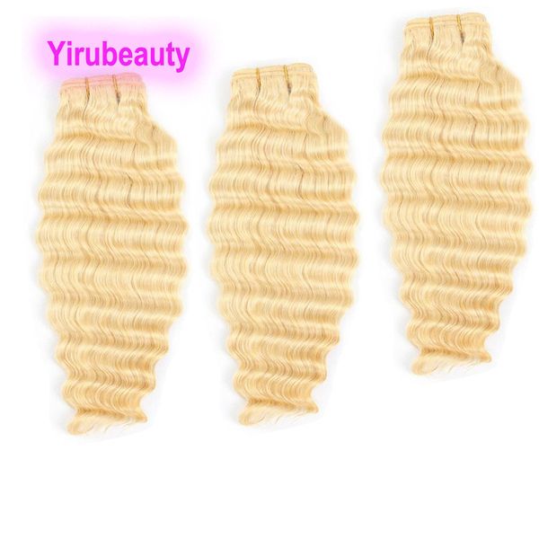 

yirubeauty 10 bundles malaysian human hair extensions blonde deep curly wave ten pieces 10-30inch 95-100g/piece 613#, Black