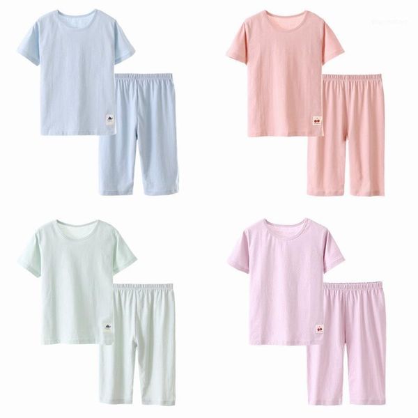 

kids boys girls cotton pajama set toddler homewear clothes summer and pants nightwear short sleeve children pjs1, Blue;red