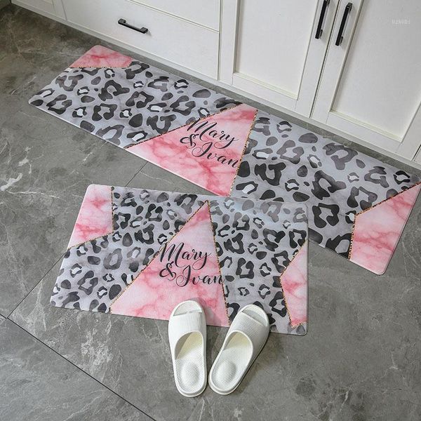 

leopard print kitchen mat pvc leather long carpets and rugs anti-slip oilproof kitchen rug pink doormat bathroom bath floor mats1