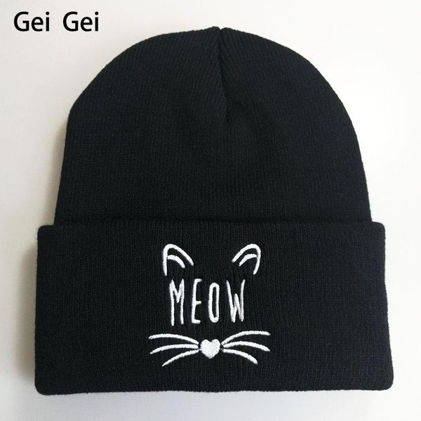 

women winter fashion meow cute cat knitted beanie hat girl outdoor sports riding warm wool hat student solid casual peas cap