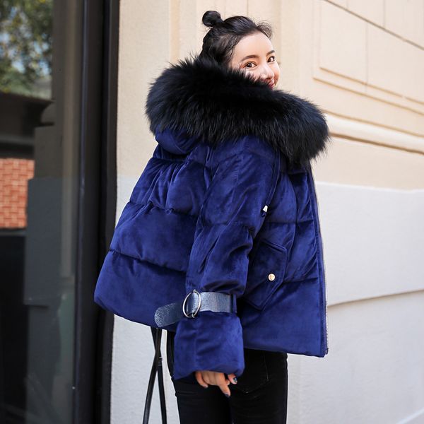 

women's winter jacket 2020 plus size velvet fabric cotton padded female short coat hooded with fur collar overcoat solid parkas