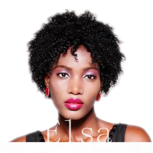 

selling afro kinky curly wig human hair short kinky curly full wigs with bangs in stock, Black;brown
