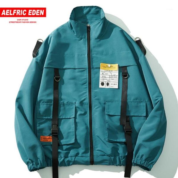 

aelfric eden hip hop multi pockets men stand jackets 2019 fashion casual cotton streetwear ribbons harajuku cargo male coat1, Black;brown