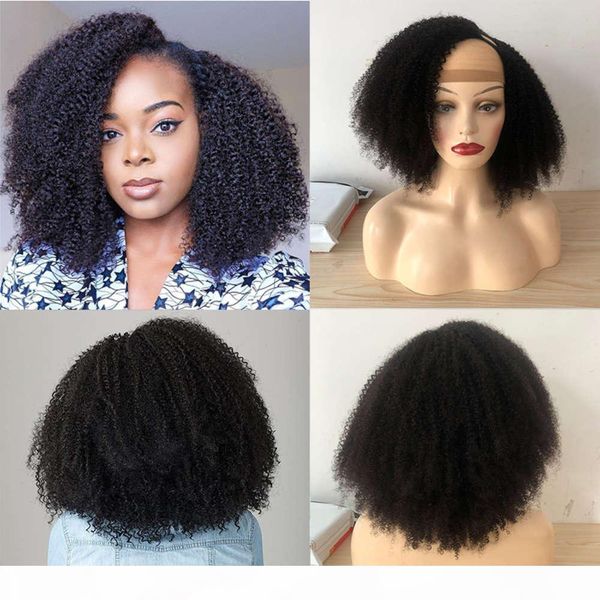 

afro kinky u part human wigs brazilian remy 180 250 density glueless hair wig for black women 4b 4c curly, Black;brown