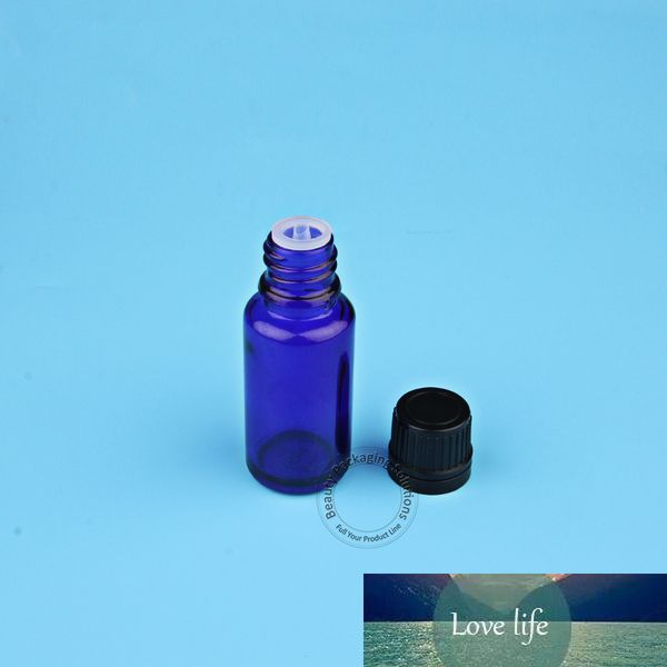 10 teile/los Hohe Qualität 10 ml Glas Ätherisches Öl Flasche Kleine Leere Nachfüllbar Blau Mini Frauen Kosmetikdose Schwarz Kunststoff kappe
