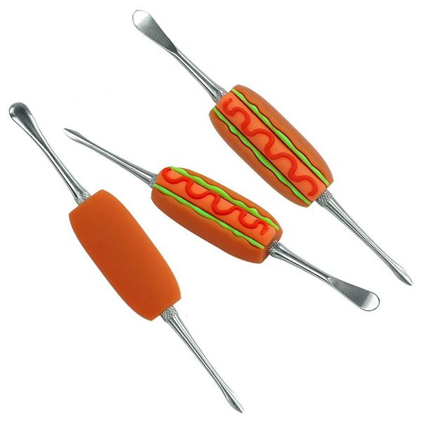 123 mm Tupfer-Werkzeug-Sets, Hot-Dog-Werkzeuge, Dabber-Werkzeug, Wachszerstäuber, l Dabber-Werkzeug aus Edelstahl und Silikon für Öl-Verdampfer