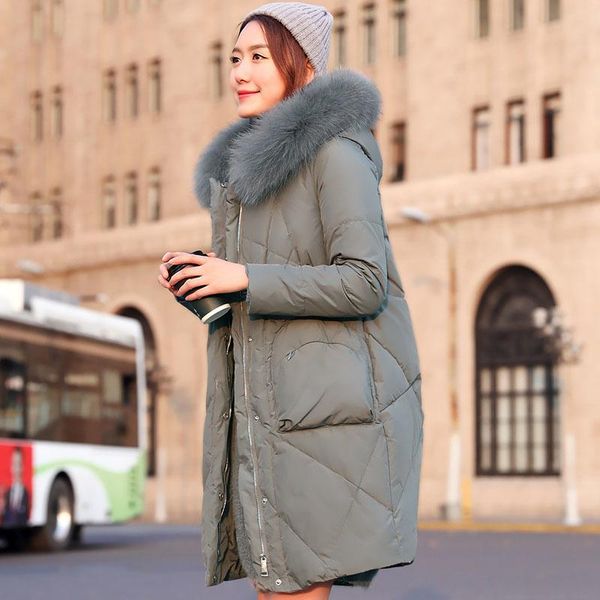 

winter women's down jackets fur collar korean red bride down jacket loose long coat kurtka zimowa kj460, Black