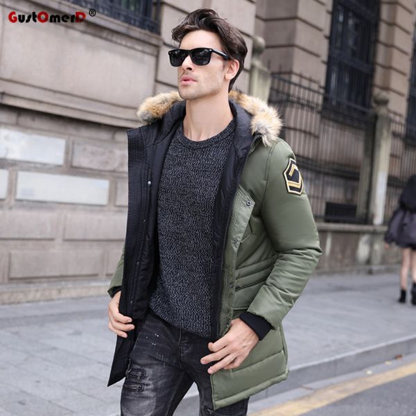 

чистая продажа 2019 мода длинные стиль зимнее пальто мужчины сгущает parka теплая зимняя куртка мужчины повседневная шинель streetwear, Black