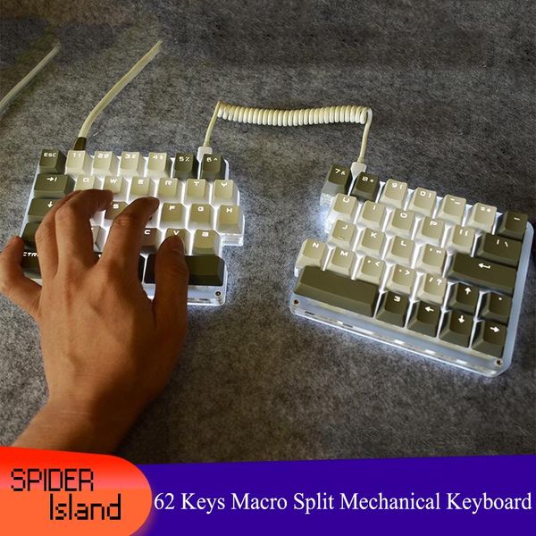 

62 keys macro split mechanical keyboard diy custom programmable led background electric contest games pc lapmac win7 8 10
