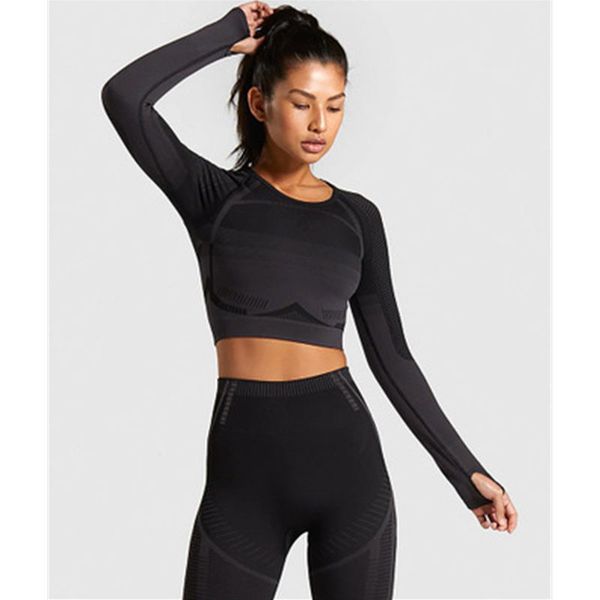 

women solid color yoga t-shirt fashion trend long sleeve sports skinny short designer female running fitness breathable casual tshirt, White