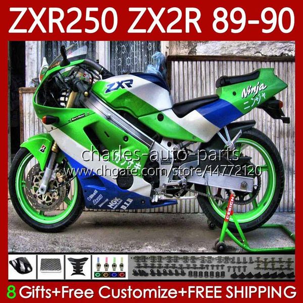 Органы мотоцикла для Kawasaki Ninja ZX2R ZXR250 ZX 2R 2 R R250 ZXR 250 89-98 Кузов 84NO.36 Зеленый синий ZX2 R ZX-2R ZXR-250 89 90 ZX-R250 1989 1990 полный обтечный комплект