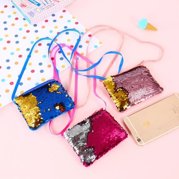 

new women sequins coin purses girls sling crossbody bags children mini paillette coins wallet mermaid purse for kids gifts, White