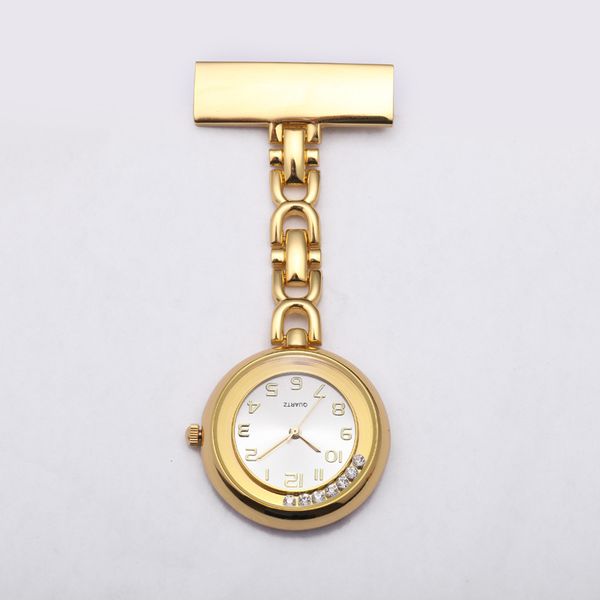 

nurse pocket watches clip-on fob stainless steel lapel pin brooch rose gold fob crystal nursing watch, Slivery;golden