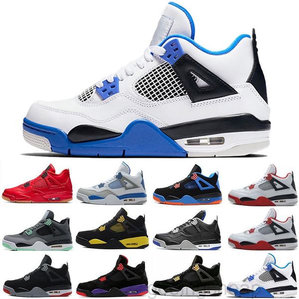 

men 4s basketballs shoes 4 starfish blue neon new fire red pine green royal toe mens sport sneakers trainers size 7-13 j4-d, Black