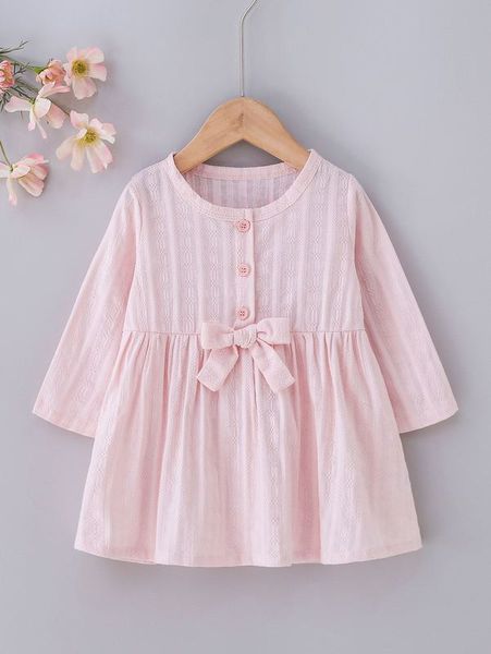 

baby lace insert bow front half button dress she, Red;yellow