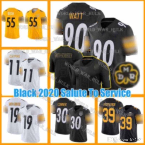

black 2020 salute to service pittsburgh steelers jerseys 90 t.j. watt 11 chase claypool juju smith-schuster joe greene fitzpatrick, Black;red