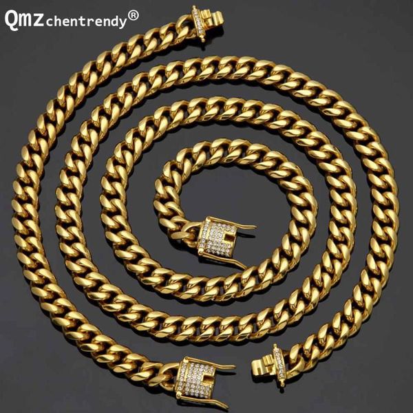

hip hop 10/14mm 75cm stainless steel curb cuban chain necklace bracelet boys mens rhinestone dragon cz clasp rapper jewelry sets, Silver