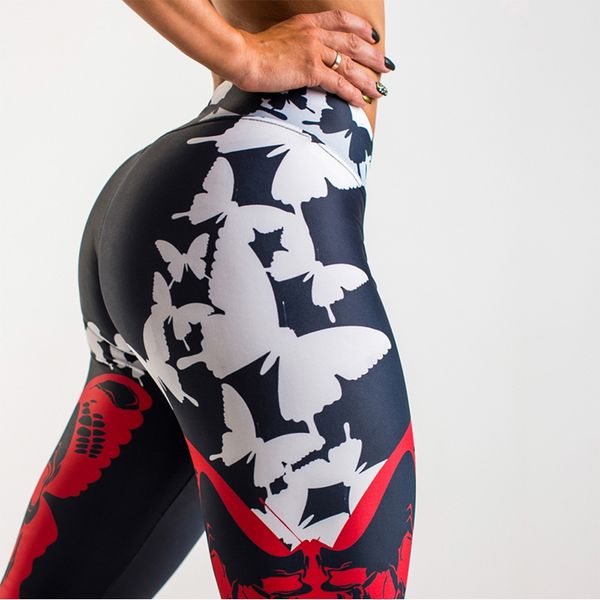 

new women print leggings butterflies digital printing high waist slim fit fitness legging casual sport pants female, White;red