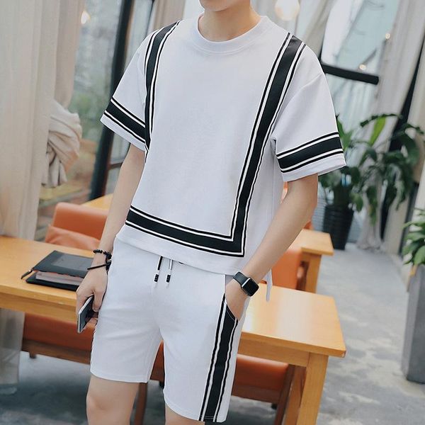 

men's tracksuits vintage track suit summer casual jogger short sweatpant hip hop mens set contrast square shape sportwear black white, Gray