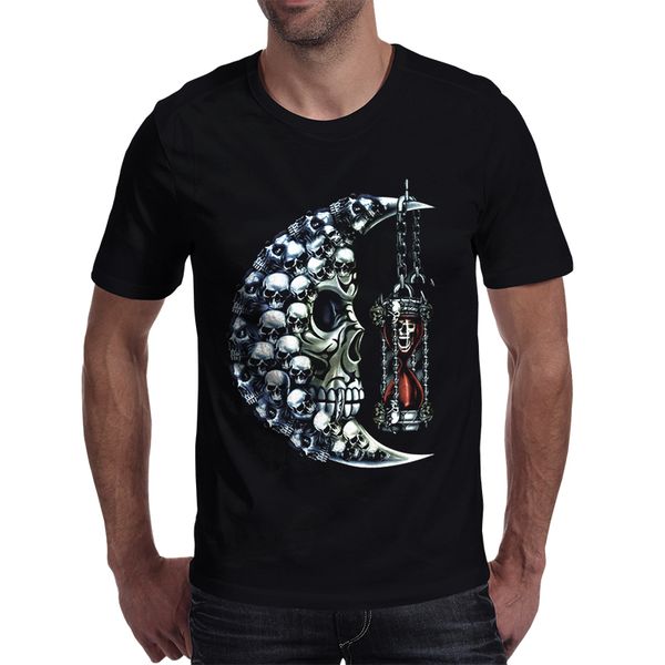 

men's quality moon skull sand clock printed hipster cool basic short sleeve hoodie designers t shirts sweatshirt