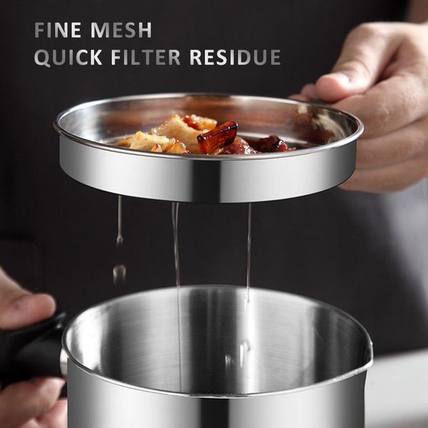 

1.2l stainless steel oil filter pot handle filter separator storage tank oil bottle kitchen oil strainer pot container gadgets wmtrxh