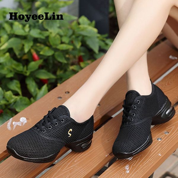 

hoyeelin modern jazz dance sneakers women breathable mesh lace up dancing practice shoes cushioning lightweight fitness trainers 201017