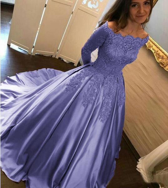 

flattering dust purple lavender off shoulder long sheer lace sleeves beaded prom pageant dress evening dress with court train, White;red