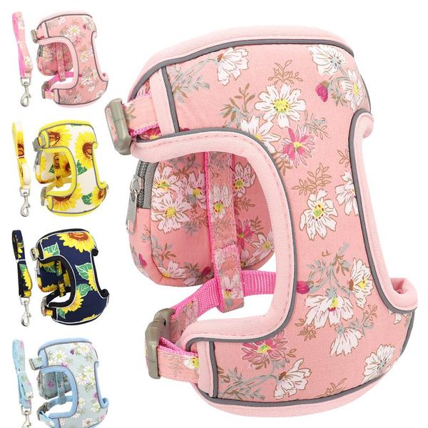 

fashion printed dog harness leash set reflective pet harness vest breathable dog harnesses for small medium dogs cats c bbypsw