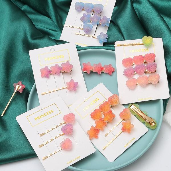 

2pcs/set cute acetic acid love heart round hairpins metal color hair clips hair accessories gift women girls hair styli qylahy, Black;brown