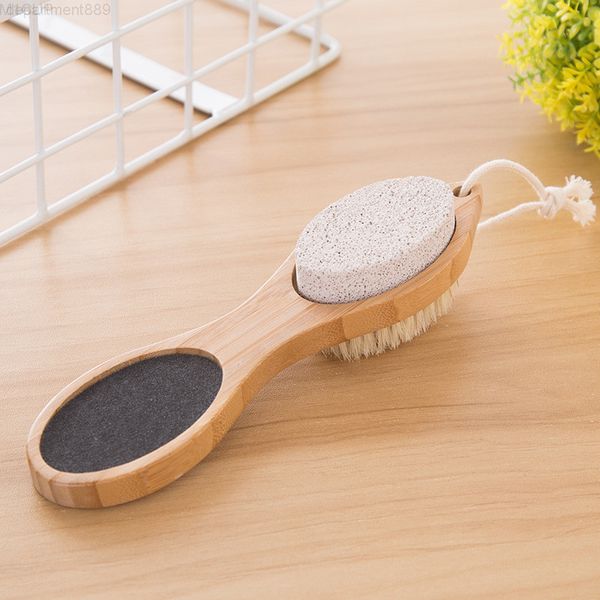 

foot brush pumice stone rasp file exfoliating bamboo handle pedicure tool 4 in 1 multi-functional scrub