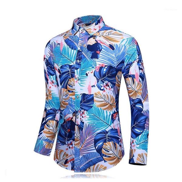 

45kg-120kg autumn new men shirt casual button up long sleeve floral printed shirts 5xl 6xl 7xl drop shipping1, White;black