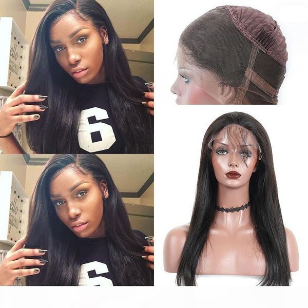 

cuticle aligned 360 lace frontal human hair wigs for black women straight brazilian 360 lace wigs natural hair line wig, Black;brown