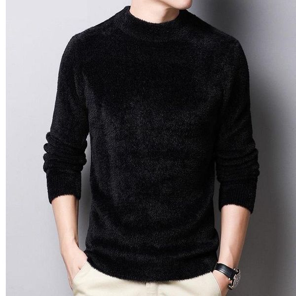 

2021 new sweater men round neck pullover thick knitted sweaters winter loose thick 23090, White;black